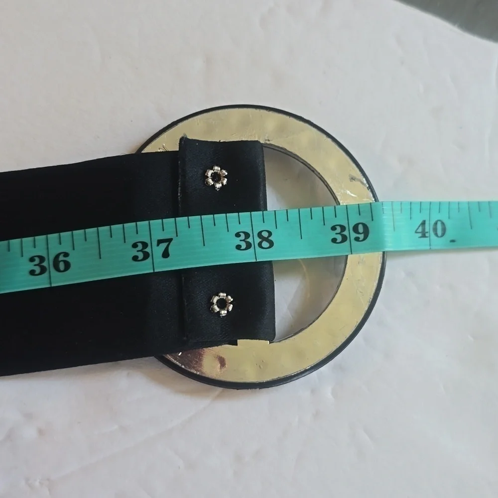 Vintage Womens Black Satin WIDE Rhinestone Bling Belt Sz.Small/MEDIUM
